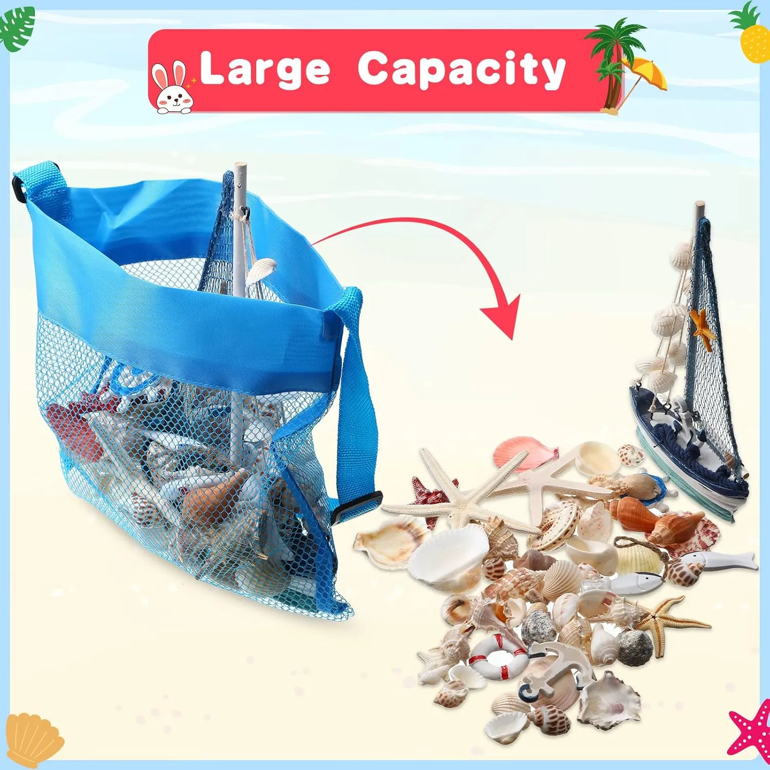 Toy 9.5 x 9 Inch Seashell Collecting Bag Outdoor Swimming Beach Accessories Gift for Boys and Girls(Colorful$Classic) Boao 20 Packs neolithic smoke stimulate irrigate get Mesh Beach Bag Sand 