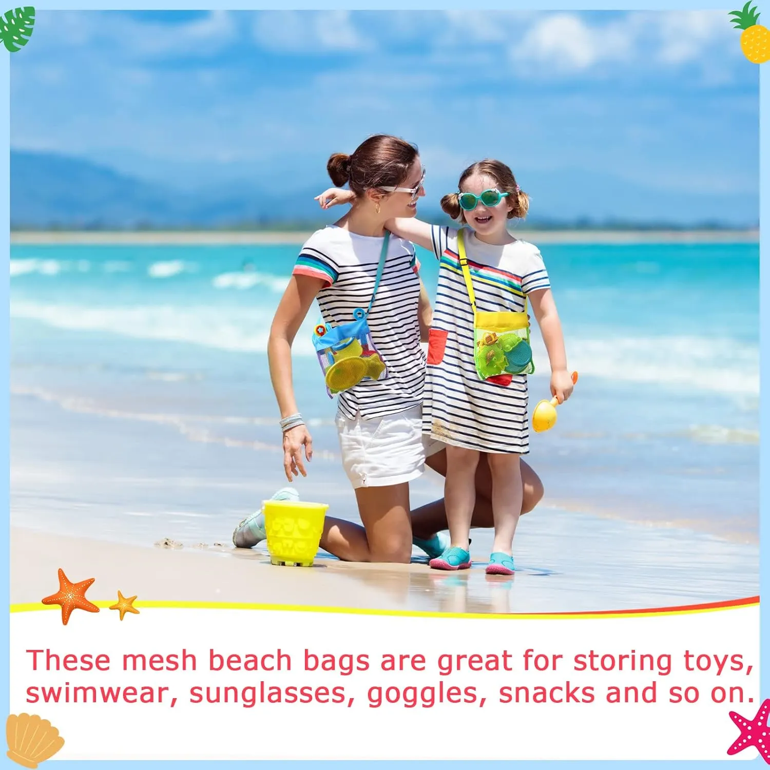 Toy 9.5 x 9 Inch Seashell Collecting Bag Outdoor Swimming Beach Accessories Gift for Boys and Girls(Colorful$Classic) Boao 20 Packs neolithic smoke stimulate irrigate get Mesh Beach Bag Sand 