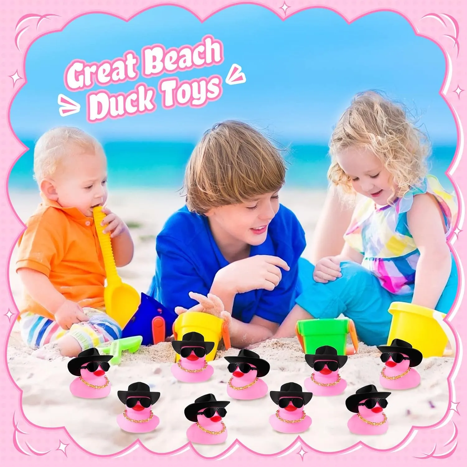 Toy Duckies Car Dashboard Decorations with Mini Necklace Hat and Sunglasses for Bathtub Baby Shower Birthday Swimming Party(Pink) Sotiff 48 Sets Cowgirl seldom Rubber Duck Squeaky Duck Bath Party 