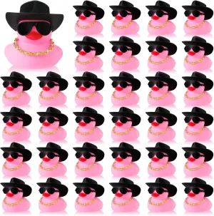 Toy Duckies Car Dashboard Decorations with Mini Necklace Hat and Sunglasses for Bathtub Baby Shower Birthday Swimming Party(Pink) Sotiff 48 Sets Cowgirl seldom Rubber Duck Squeaky Duck Bath Party 