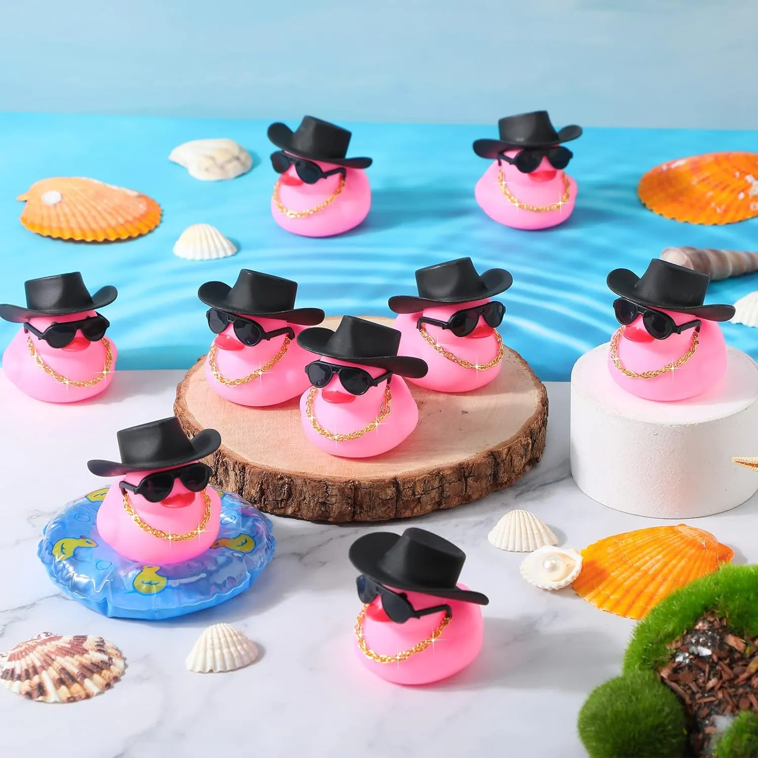 Toy Duckies Car Dashboard Decorations with Mini Necklace Hat and Sunglasses for Bathtub Baby Shower Birthday Swimming Party(Pink) Sotiff 48 Sets Cowgirl seldom Rubber Duck Squeaky Duck Bath Party 