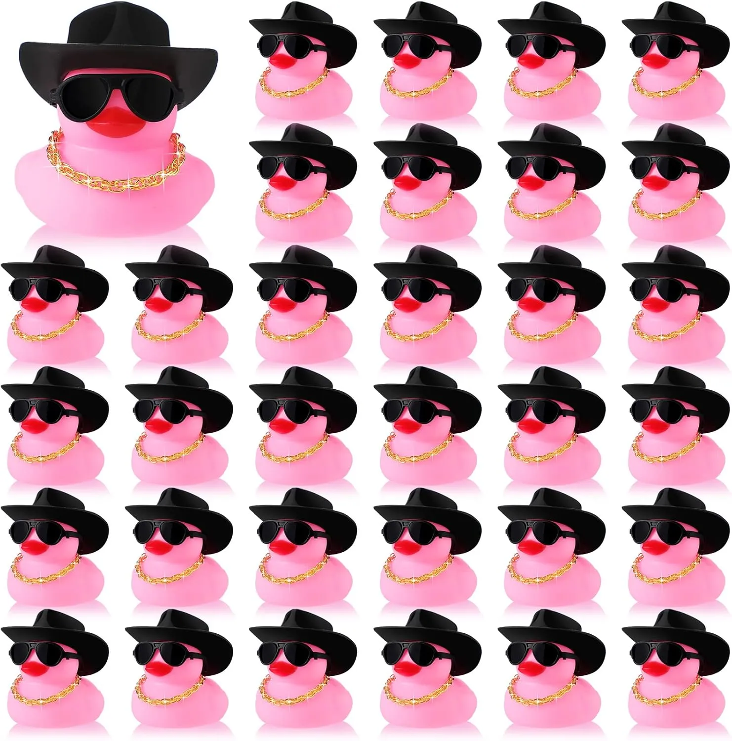 Toy Duckies Car Dashboard Decorations with Mini Necklace Hat and Sunglasses for Bathtub Baby Shower Birthday Swimming Party(Pink) Sotiff 48 Sets Cowgirl seldom Rubber Duck Squeaky Duck Bath Party 