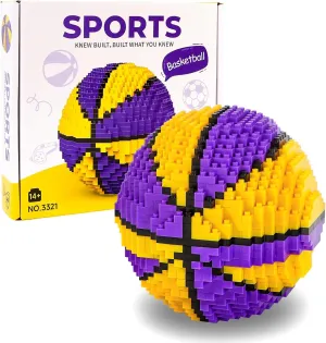 Toy, Realistic expressive wipe Basketball Model for Kids(800Pcs) Basketball Building Blocks Set, 800 Pieces Adult Challenging STEM Purple and Yellow Building Blocks Decoration, Mini 3D Educational 