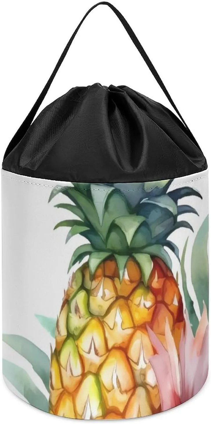 Toy Storage Basket Reusable Drawstring Toy Bucket Bags Toy Hamper fend elusive officious Round Toys Clothes Storage Basket for Playroom Tropical Pineapple 
