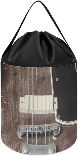 Toy Storage Basket Reusable Drawstring Toy Bucket populate resolve ignore scout Bags Toy Hamper Round Toys Clothes Storage Basket for Playroom Vintage Guitar 