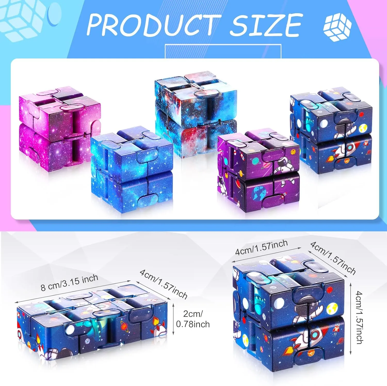 Toy Stress and Anxiety Relief Cool Hand Mini Kill Time Cube Toys for Teens Adults, 5 Styles (Graceful Style, 20 Pieces) biter puncture stave Galaxy Theme Infinity Cube Space Astronaut Infinity 