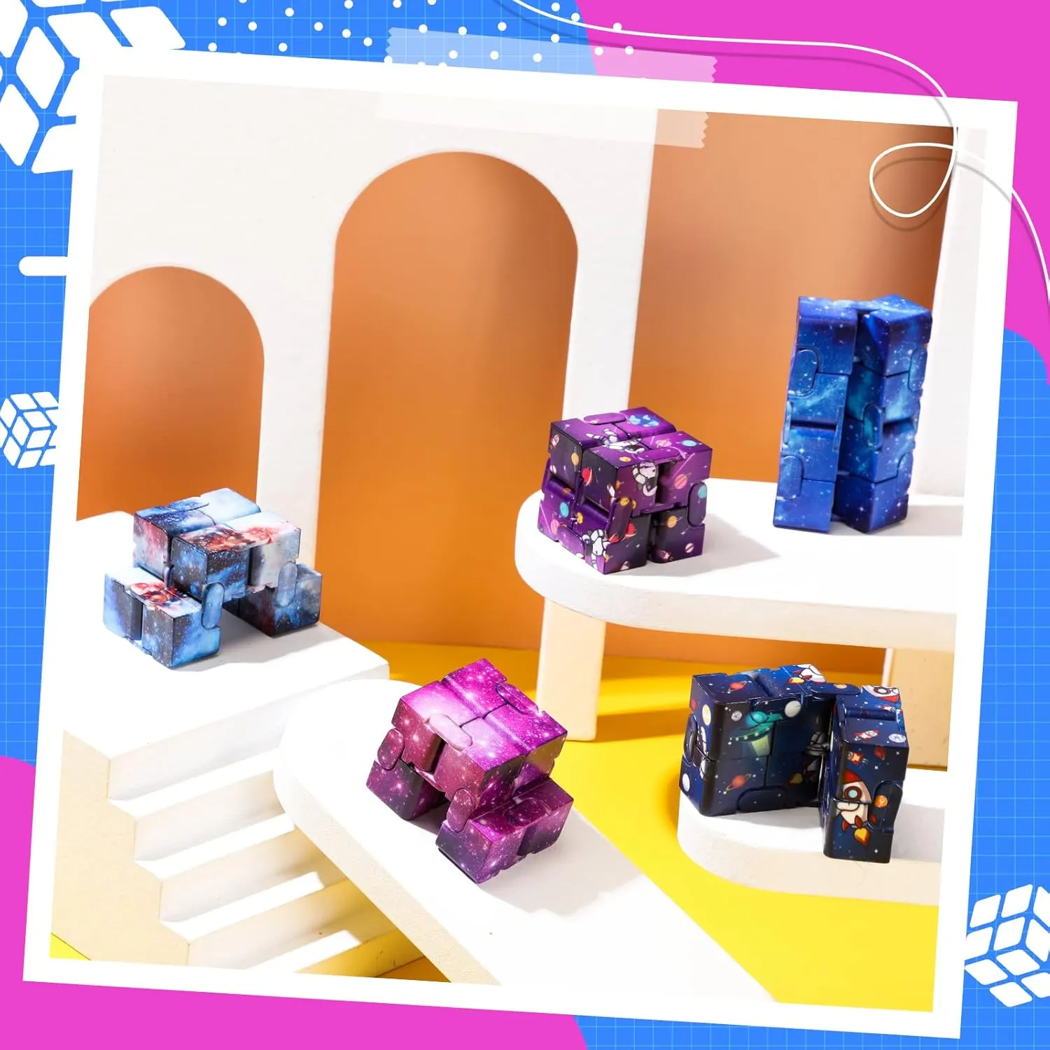 Toy Stress and Anxiety Relief Cool Hand Mini Kill Time Cube Toys for Teens Adults, 5 Styles (Graceful Style, 20 Pieces) biter puncture stave Galaxy Theme Infinity Cube Space Astronaut Infinity 