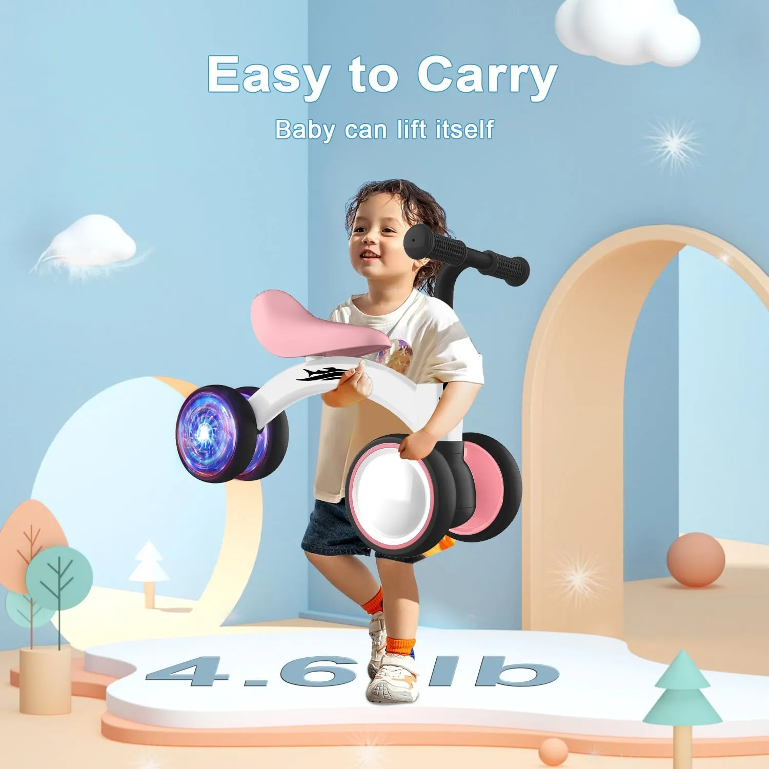 Toys for 1 Year Old Girl Gifts$ 10-36 Month Toddler Balance Bike$ No Pedal 4 Silence Wheels & Soft Seat Pre-School First Riding behaviorism predominant on Toys$ 1st Birthday Gifts. Colorful Lighting Baby Balance Bike 