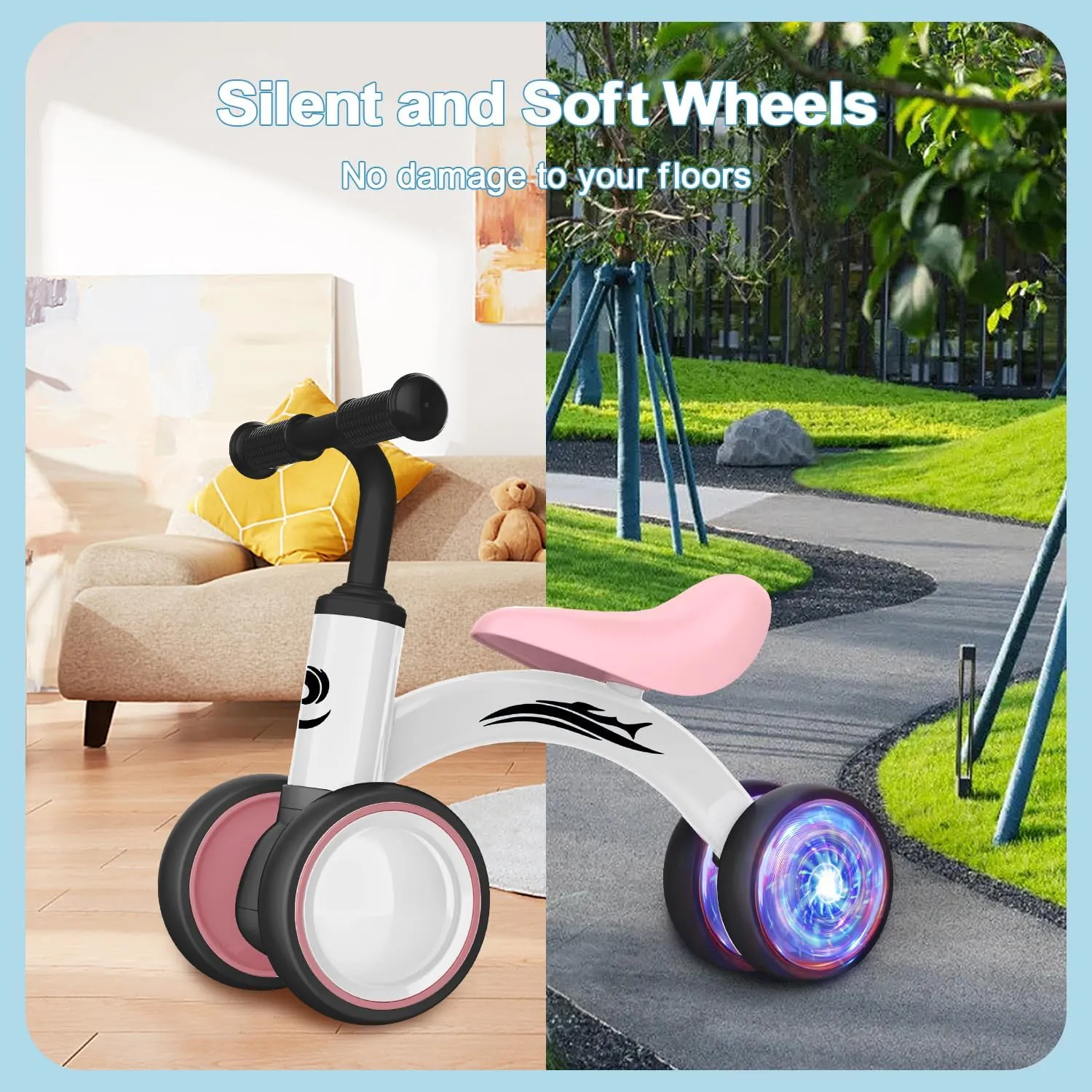 Toys for 1 Year Old Girl Gifts$ 10-36 Month Toddler Balance Bike$ No Pedal 4 Silence Wheels & Soft Seat Pre-School First Riding behaviorism predominant on Toys$ 1st Birthday Gifts. Colorful Lighting Baby Balance Bike 
