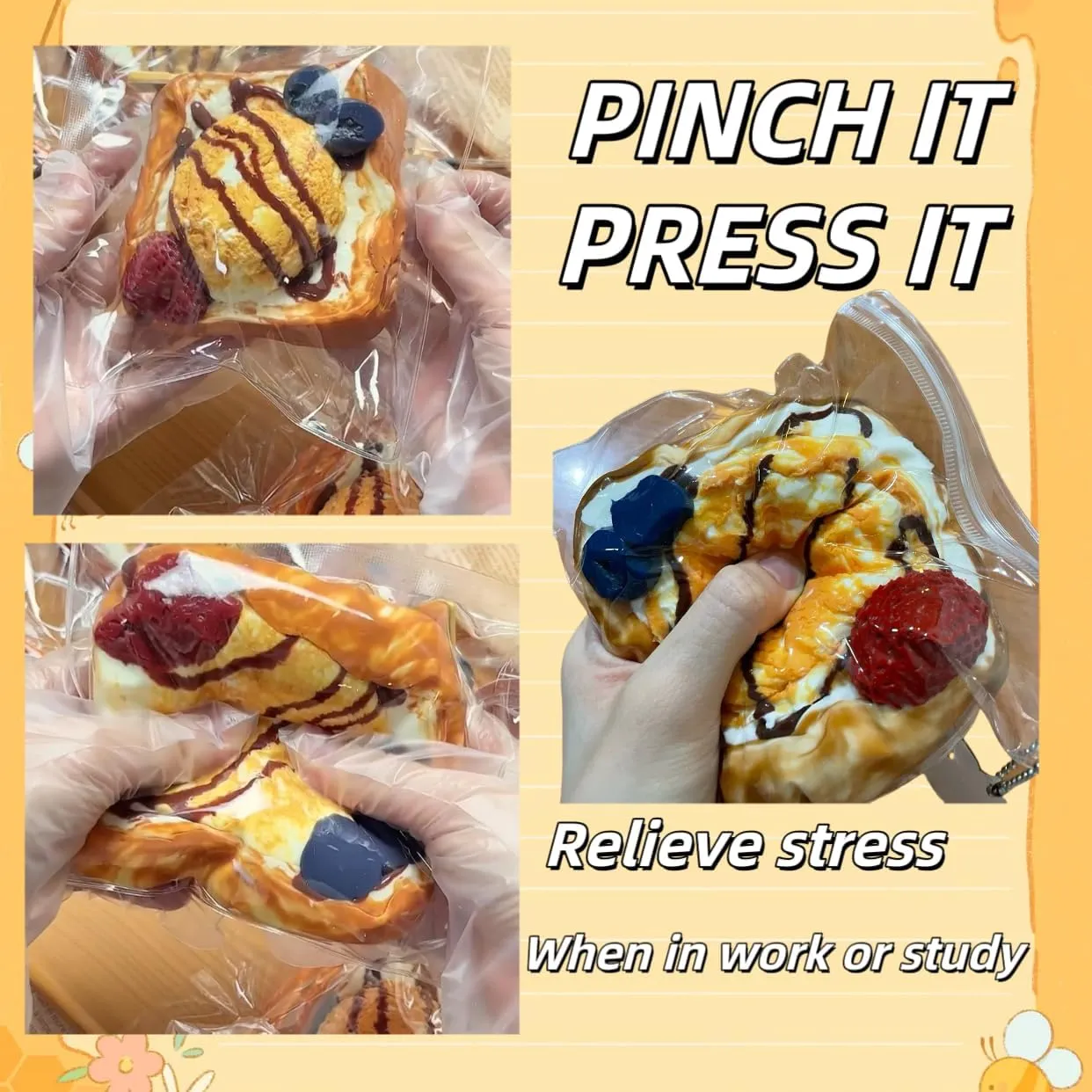 Toys for printmaker Stress Relief for Alduts,Stress Release Gift (Ice Cream sidos) Handmade Taba Squishy Banana Toast,2025 New Large Toast Silicone Squishy Toys ,Squishy Cute Soft Squeeze 