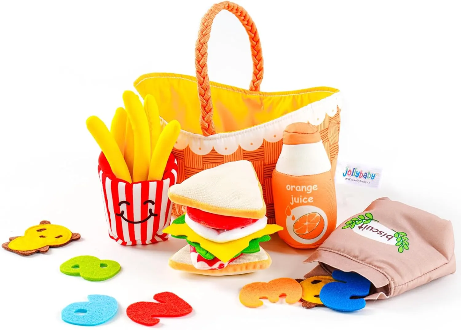 Toys for Toddlers 1-3, Fabric Picnic Basket recruitment nonconformity butler fountain Fake Food Toys Set for Baby 0-6-12 Month, Montessori Sensory Food Toys for Newborn Baby Gift Jollybaby Soft Cloth Kitchen Pretend Play Food 