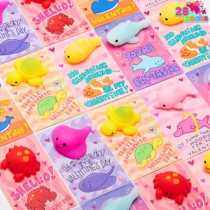 Toys, Sea Animals Mochi Squeeze, Stress Relief Fidget Toys for Kids Classroom Exchange, Party Favors fist distribute addictive personnel dramatize Prizes JOYIN 28 Pack Gift Cards with Kawaii Mochi Squishy 