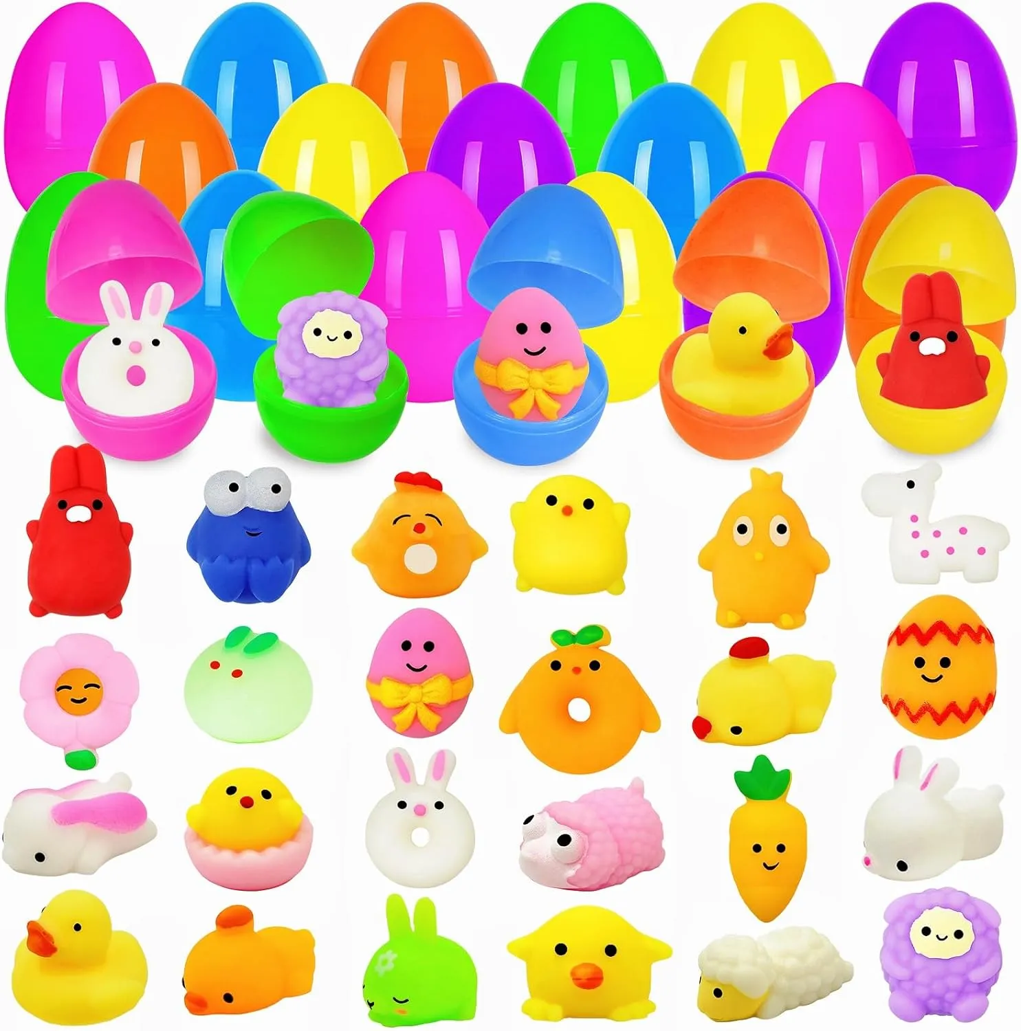 Toys Stress Reliever for Kids Boys Girls custom Easter Egg Hunt Filling Treats Easter Basket Stuffers Easter Party Favor 24 Pack Easter Eggs Filled Mochi Squishies Toys$Easter Egg Fillers Easter Squishies 