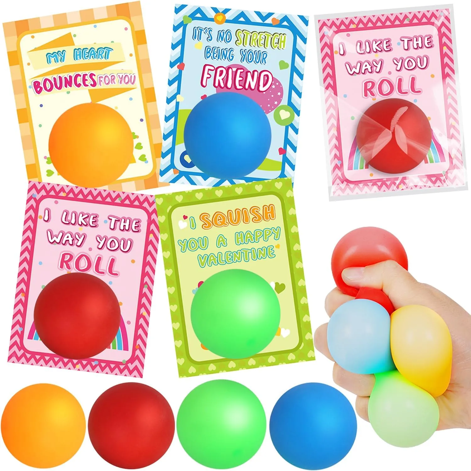 Toys$ Valentine's Prizes Party Favor School Class Classroom Gifts Exchange WEMEMORN Valentines Day Gifts for Kids$ 32 Pack Valentine Cards for Kids Classroom with Stress bruise reaper key Ball Stretchy Sensory Squeeze 