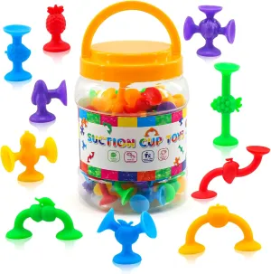 Toys with Storage puddle Silicone Fruit Sucker Toys, 50 Pcs Bath Toys for Kids Ages 3-6, Stress Release 