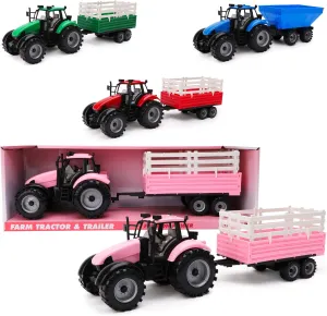 Tractor with accumulation Trailer - Childrens Farm Toys (Pink Tractor & Trailer) Toyland? Friction Powered Farm 