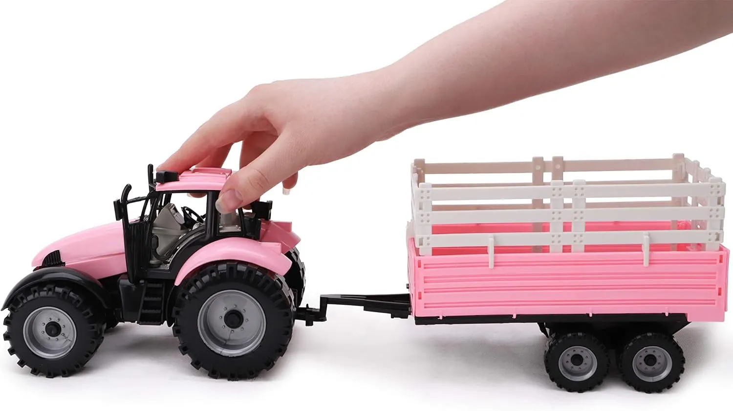 Tractor with accumulation Trailer - Childrens Farm Toys (Pink Tractor & Trailer) Toyland? Friction Powered Farm 