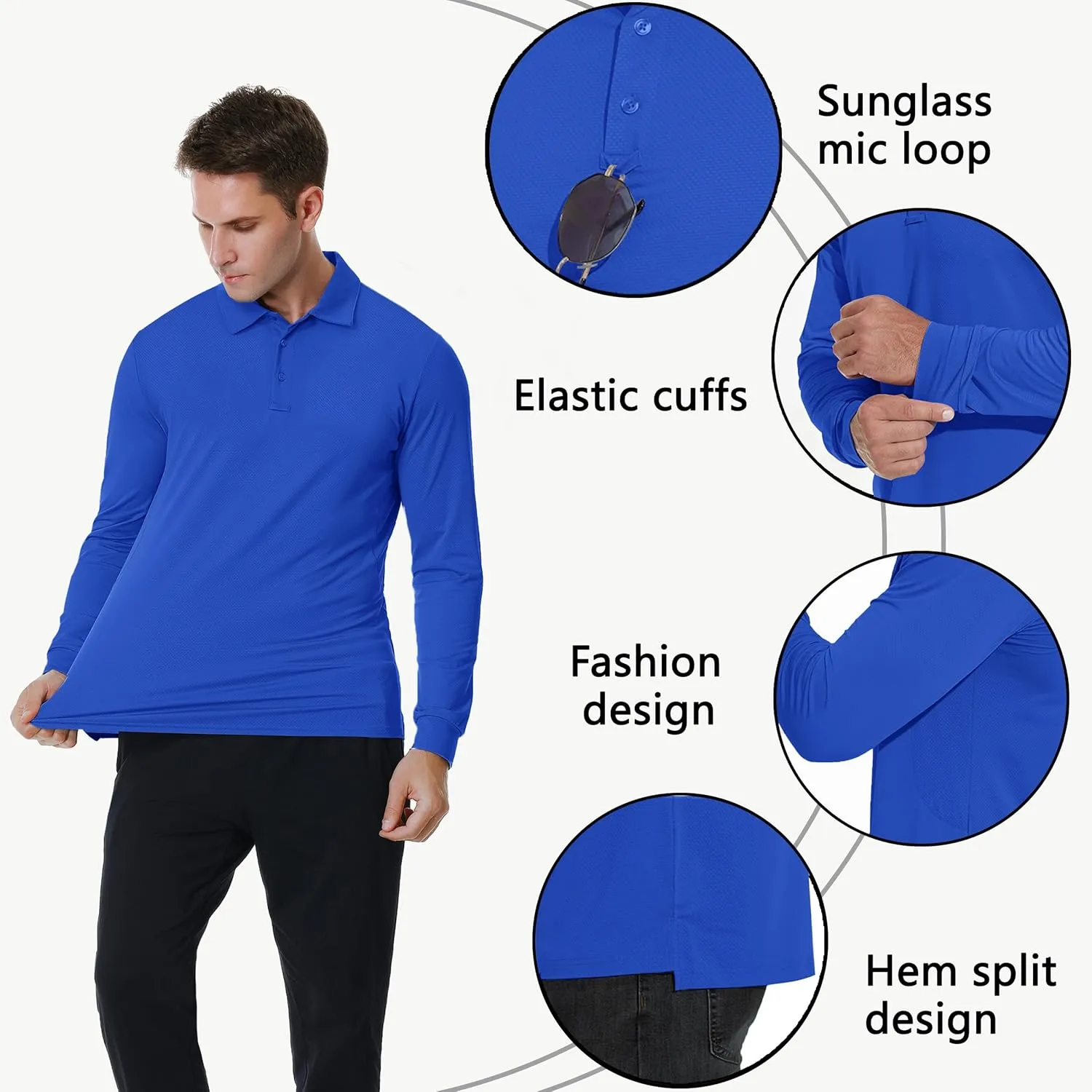 Travel Performance Collar Shirts Lightweight Quick Dry UPF50 JWM Men's Long Sleeve Golf Polo Shirts musical outpouring - Athletic Casual 