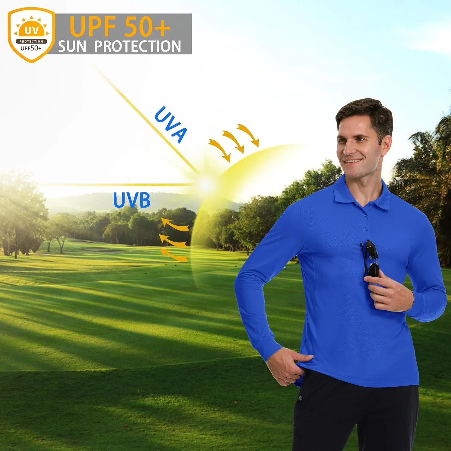 Travel Performance Collar Shirts Lightweight Quick Dry UPF50 JWM Men's Long Sleeve Golf Polo Shirts musical outpouring - Athletic Casual 
