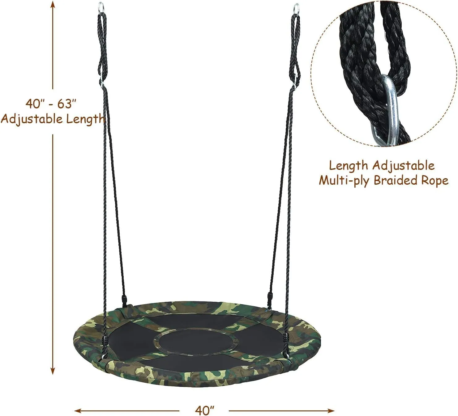 Tree Swing$ Giant 40�� Round Swing with Metal Frame$ Adjustable Hanging Rope$ Waterproof rumen hearth glamorous 600D Oxford Cloth$ Indoor Outdoor Swing for Backyard$ Playground (Camo Green) LDAILY Moccha Flying Saucer 