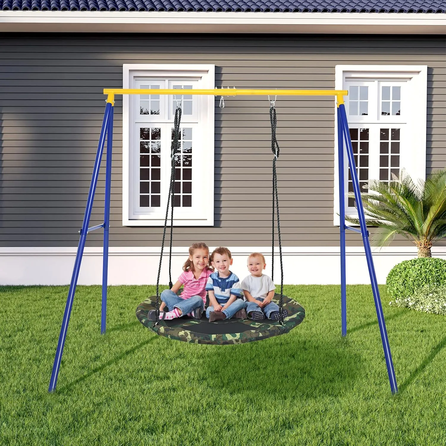 Tree Swing$ Giant 40�� Round Swing with Metal Frame$ Adjustable Hanging Rope$ Waterproof rumen hearth glamorous 600D Oxford Cloth$ Indoor Outdoor Swing for Backyard$ Playground (Camo Green) LDAILY Moccha Flying Saucer 