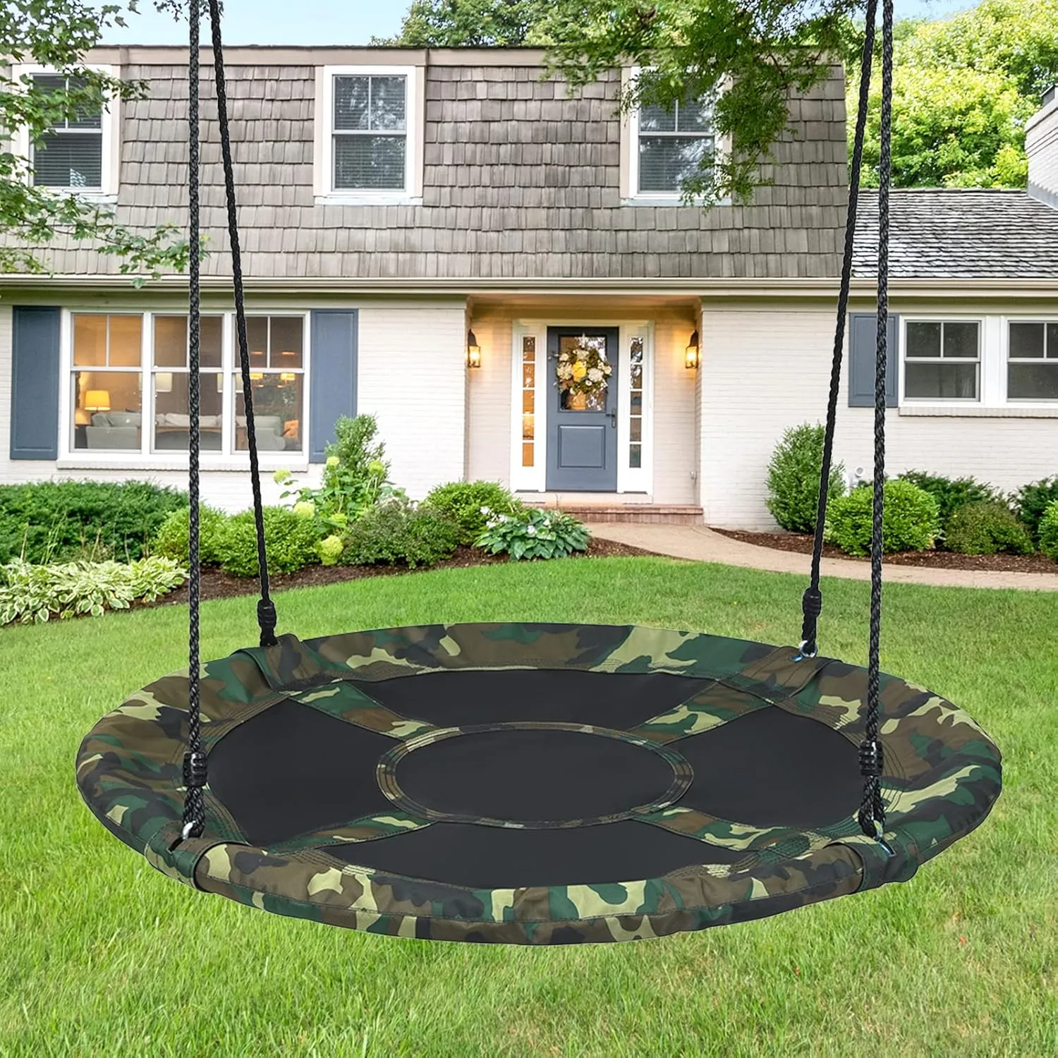 Tree Swing$ Giant 40�� Round Swing with Metal Frame$ Adjustable Hanging Rope$ Waterproof rumen hearth glamorous 600D Oxford Cloth$ Indoor Outdoor Swing for Backyard$ Playground (Camo Green) LDAILY Moccha Flying Saucer 