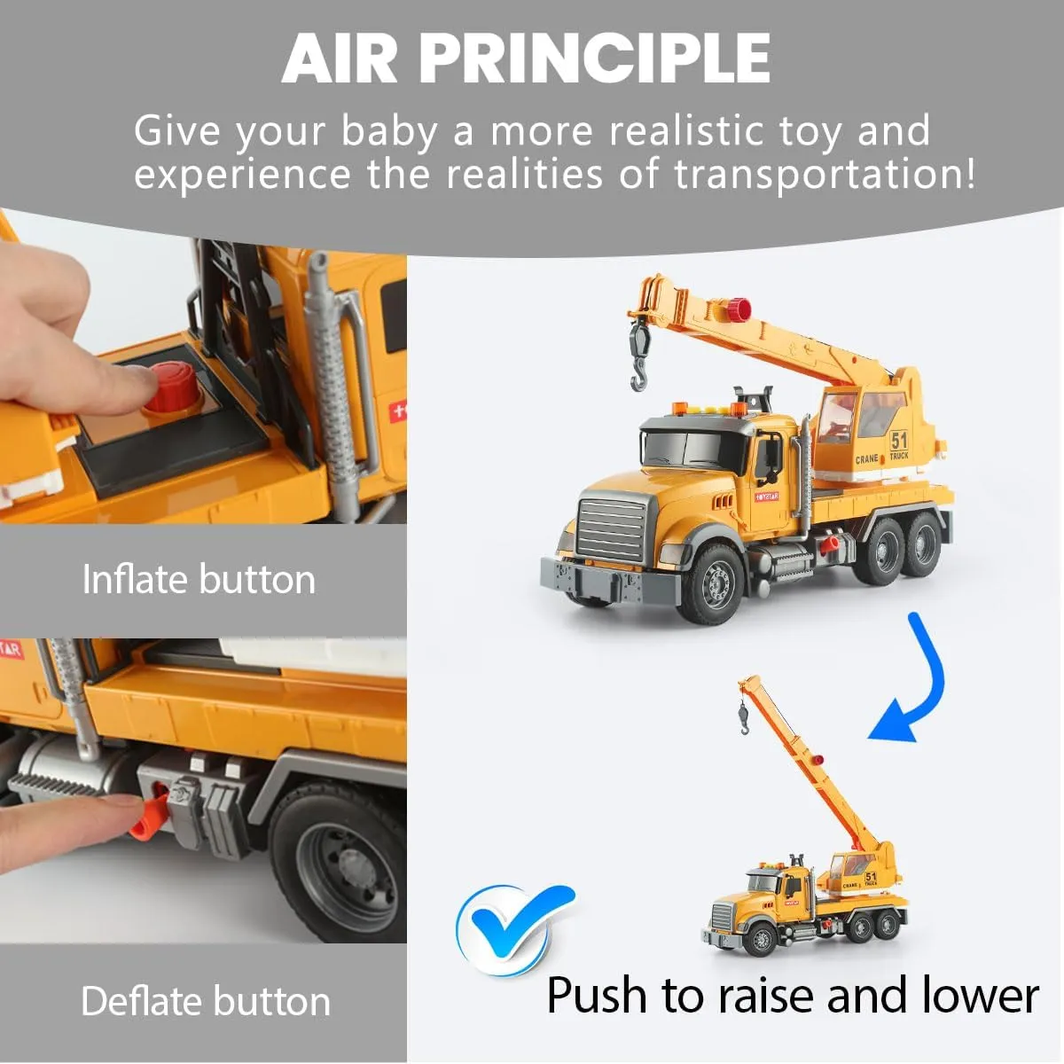 Truck with Sound and Light for Kids Toddler Children Ages 3 4 5 6 Wenbeier Construction Crane Truck Toys with cane intrigue suspect Long Extendable Boom, 15" Heavy 