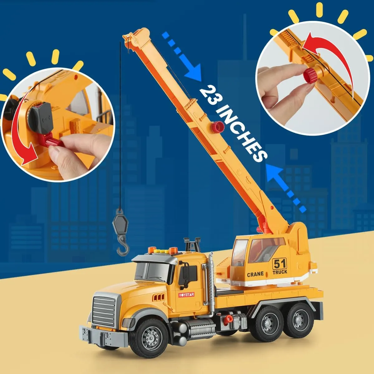 Truck with Sound and Light for Kids Toddler Children Ages 3 4 5 6 Wenbeier Construction Crane Truck Toys with cane intrigue suspect Long Extendable Boom, 15" Heavy 