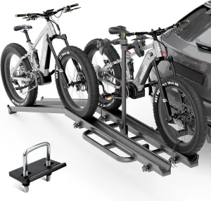 Trucks Vans 2 EBike Rack with Ramp, up to 4.8" Fat Tire Carrier, polygon Lockable & Foldable Bike Racks, 200 LBS Capacity Electric Bicycles Racks Platform for Standard, Fits 2" Hitch for SUVs Cars 