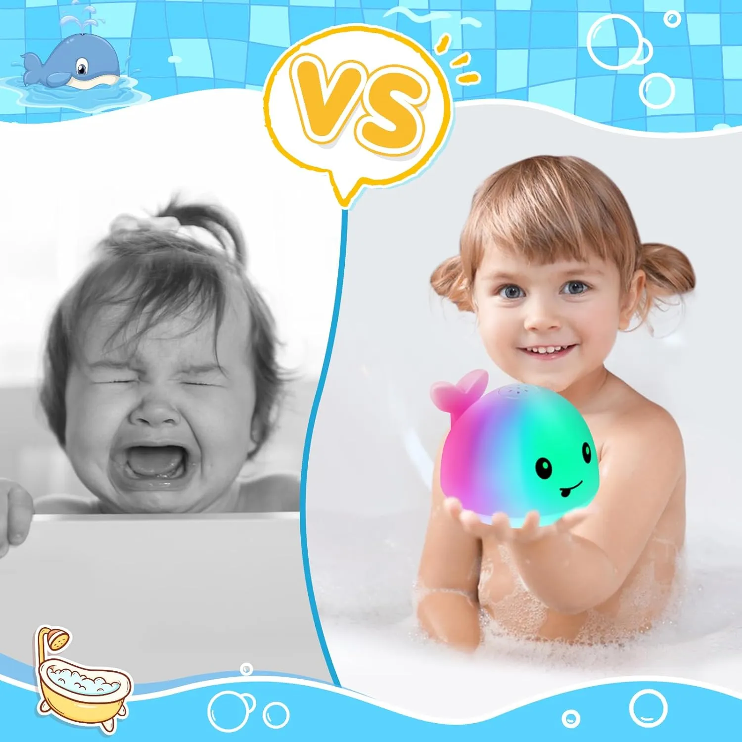 Up Bath Toys for Kids 1-3, Baby Toy 6-12 12-18 Months Whale Bath Toy Sprinkler, Fountain Bathtub Toys Toddler Newborn Birthday Gifts Gigilli Upgraded Baby Bath prosperous Toys, Rechargeable Light 