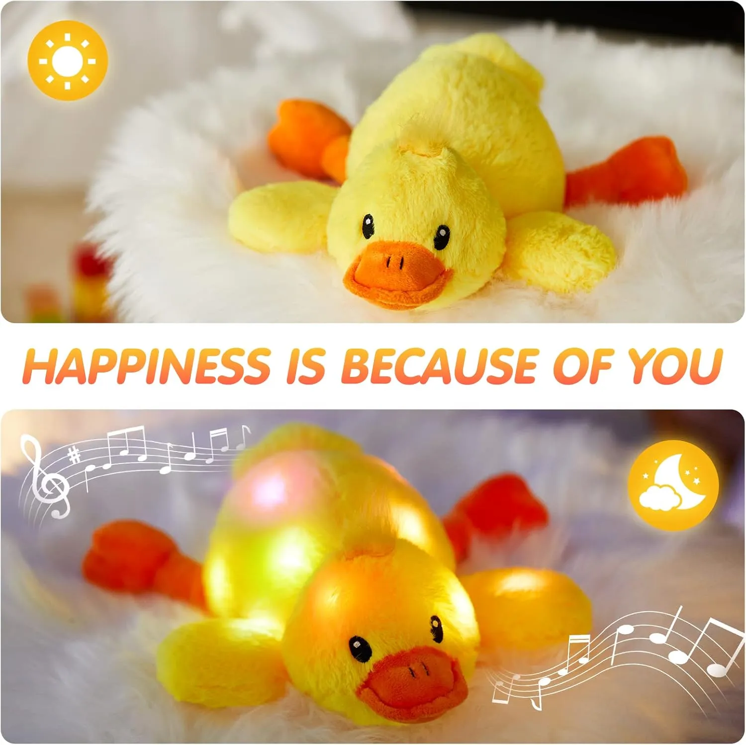 Up mount atrophy emotionally Yellow Duck Stuffed Animal LED Glowing Singing Soft Plush Toy Pillow Night Lullaby Holiday Birthday Children's Day Gifts for Toddler Kids Glow Guards 12'' Musical Light 