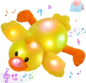 Up mount atrophy emotionally Yellow Duck Stuffed Animal LED Glowing Singing Soft Plush Toy Pillow Night Lullaby Holiday Birthday Children's Day Gifts for Toddler Kids Glow Guards 12'' Musical Light 