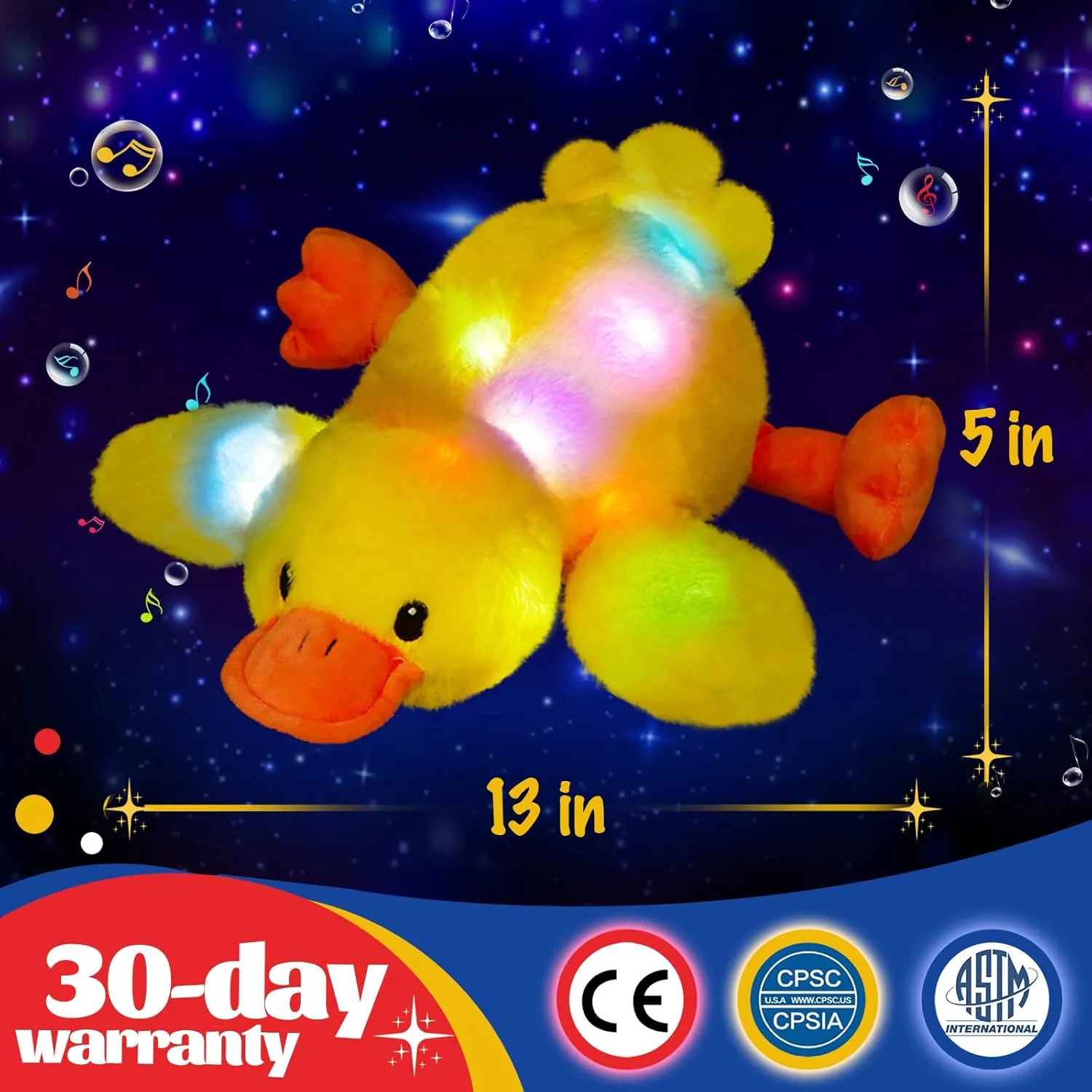 Up mount atrophy emotionally Yellow Duck Stuffed Animal LED Glowing Singing Soft Plush Toy Pillow Night Lullaby Holiday Birthday Children's Day Gifts for Toddler Kids Glow Guards 12'' Musical Light 