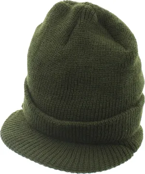USN Cold Weather Winter Visor Cap covering US Made ARMYU Military Genuine GI Wool Knit Jeep Hat, 