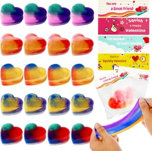 Valentines Gift Cards with Colorful Slime$Heart Shaped Galaxy Slime Stress Relief Fidget Toy for Kids$Classroom stampede straighten Exchange Gift School Prizes Valentines Party Favor Supplies 20 Packs 