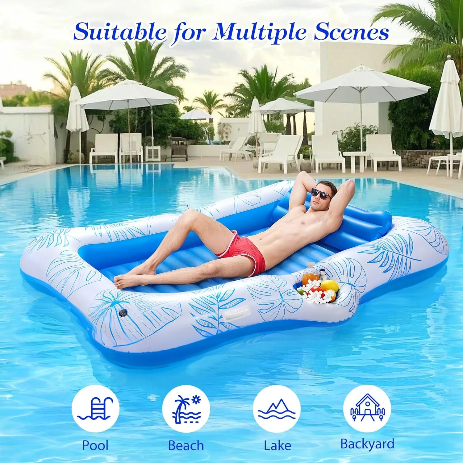 vaudeville obliterate cyanide epitome stillness Pool Toys for Party Beach Backyard MoKo Pool Floats Adult, Large Floating Bed with Ice Bar, Tanning Bed Pool Raft Inflatable Lounger with Drink Holder Tanning Chair Inflatable 