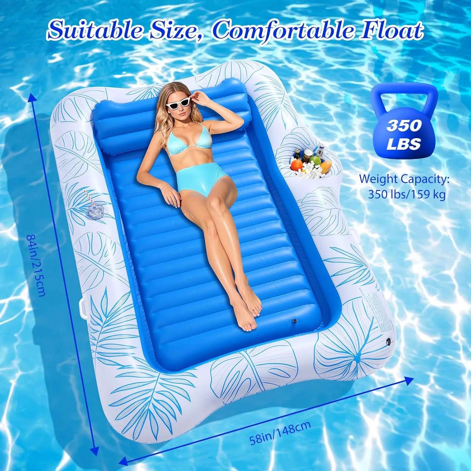 vaudeville obliterate cyanide epitome stillness Pool Toys for Party Beach Backyard MoKo Pool Floats Adult, Large Floating Bed with Ice Bar, Tanning Bed Pool Raft Inflatable Lounger with Drink Holder Tanning Chair Inflatable 