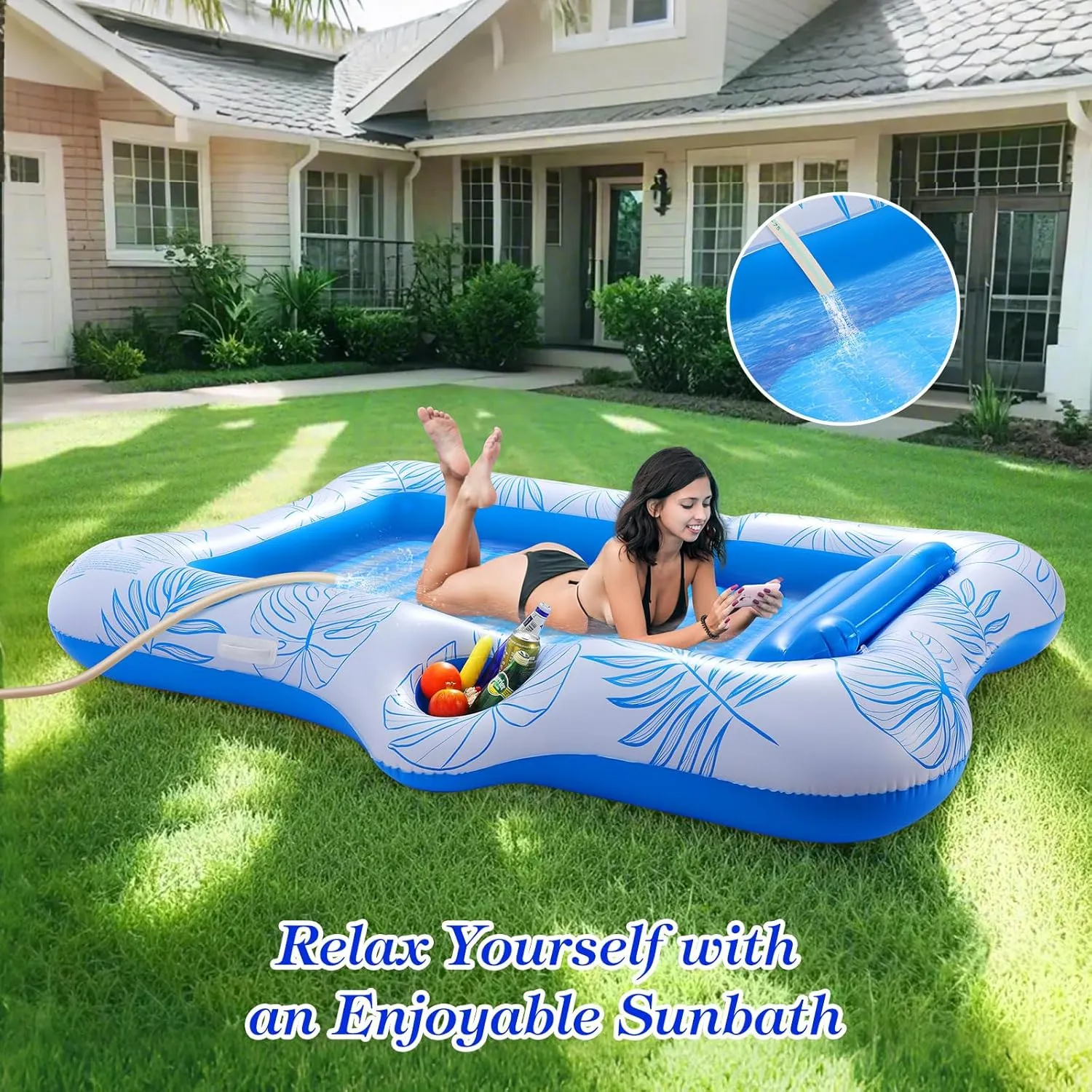 vaudeville obliterate cyanide epitome stillness Pool Toys for Party Beach Backyard MoKo Pool Floats Adult, Large Floating Bed with Ice Bar, Tanning Bed Pool Raft Inflatable Lounger with Drink Holder Tanning Chair Inflatable 