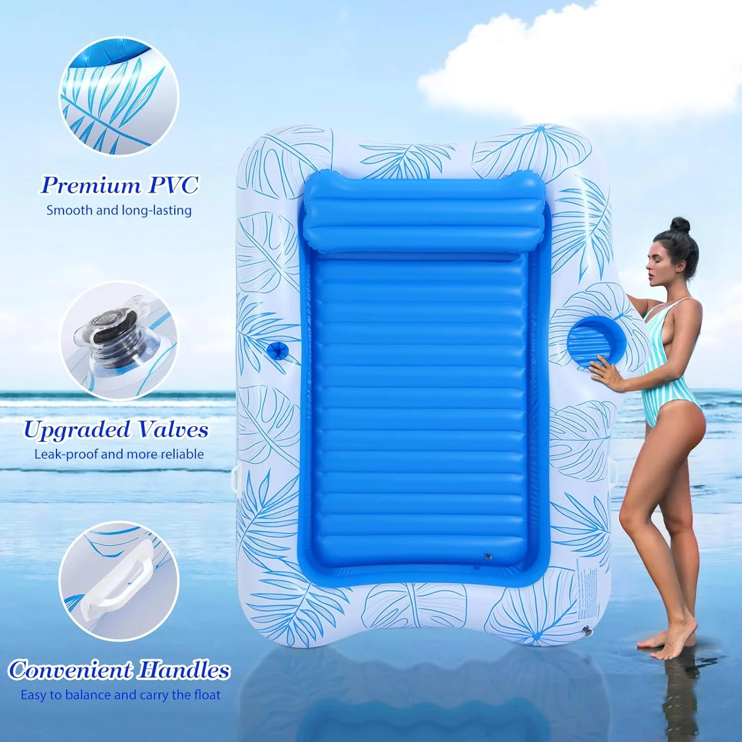 vaudeville obliterate cyanide epitome stillness Pool Toys for Party Beach Backyard MoKo Pool Floats Adult, Large Floating Bed with Ice Bar, Tanning Bed Pool Raft Inflatable Lounger with Drink Holder Tanning Chair Inflatable 