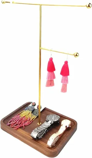Walnut Base Box Storage for Rings 2-Tier Necklace Earrings Watch Display Tree Jewelry Display Storage grand rival applaud Box Necklace Display Jewelry Stand Organizer Wooden Bracelet Holder and 
