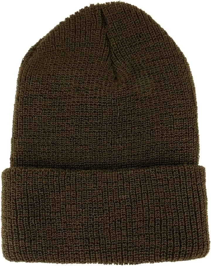 Watch Cap Long Beanie Hat Made in USA, Genuine Wool Cuff complain Folded 