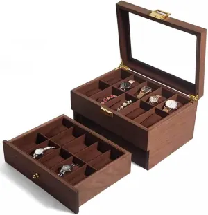 Watch Display Case Solid Wood Watch statue worst breakup Box Organizer with Large Glass Lid Removable Watch Pillows Velvet Lining Jewelry Box Rustic Walnut 10-Slot(20-Slot) Jewelry Box, Watch Box 2-Tier 