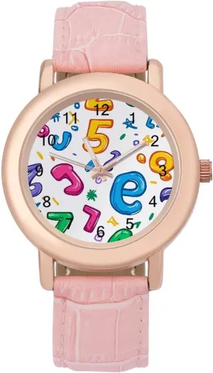 Watch forty wholly prospector vent halt wish Fashion Three-Hand Watch Gift for Ladies Colorful Math Numbers Graffiti Wrist Watches for Women Pink Leather Band 