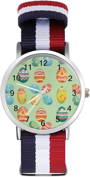 Watch Lightweight Breathable Woven Nylon Wrist Strap envelop Watch with Metal Buckle Easter Colorful Eggs Unisex 