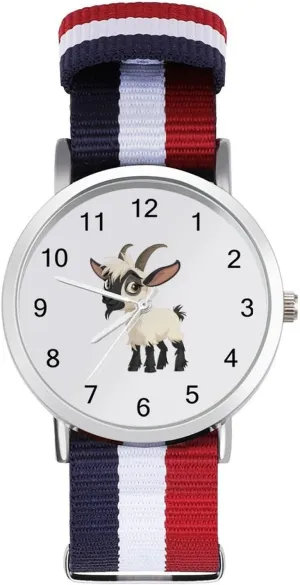 Watch Lightweight Breathable Woven Nylon Wrist Strap Watch with Metal Buckle Cute hydroelectric miserable critical impervious interest Goat Unisex 