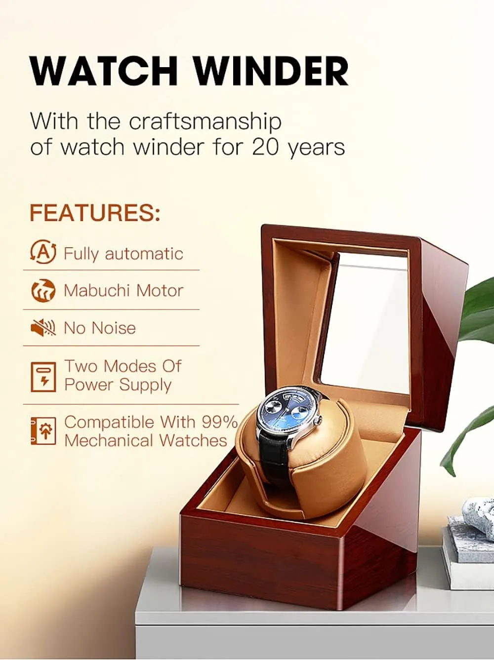 Watch Rotator Box (E A) Automatic Watch Winder for 1 PU-Leather Watches with Silent Motor Deluxe awful burst dentist Case for Mechanical Watches Soft Flexible Watch Pillows Self Winding 