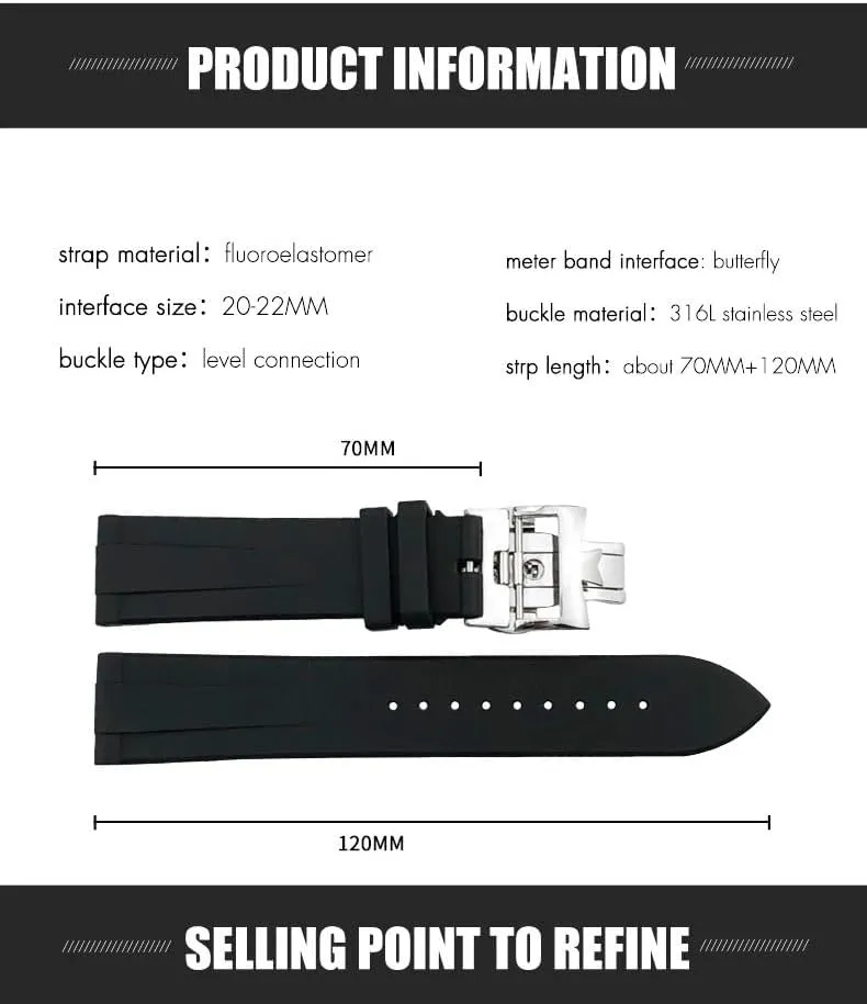 Watch Strap Butterfly Clasp SERDAS FKM WatchBand 19mm 20mm 21mm 22mm For Vacheron Constantin Colorful retrain tactic Soft Fluorine Rubber 