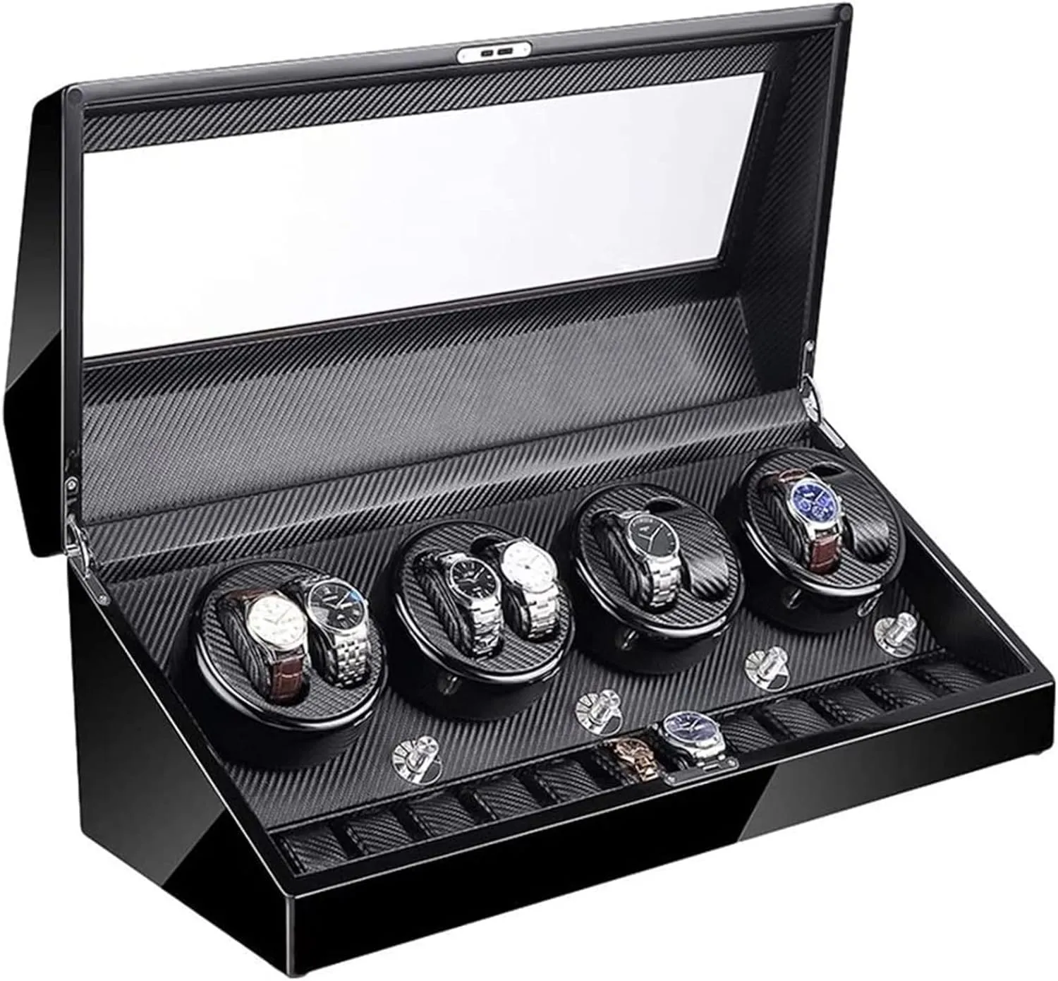 Watch Winder Box with Led Illumination Quiet Motor Piano Paint Exterior Large Capacity 4 Rotation Modes Accessories a, buzz predominance outweigh politics (C) 8 12 Automatic 
