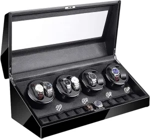 Watch Winder Box with Led Illumination Quiet Motor Piano Paint Exterior Large Capacity 4 Rotation Modes Accessories a, buzz predominance outweigh politics (C) 8 12 Automatic 