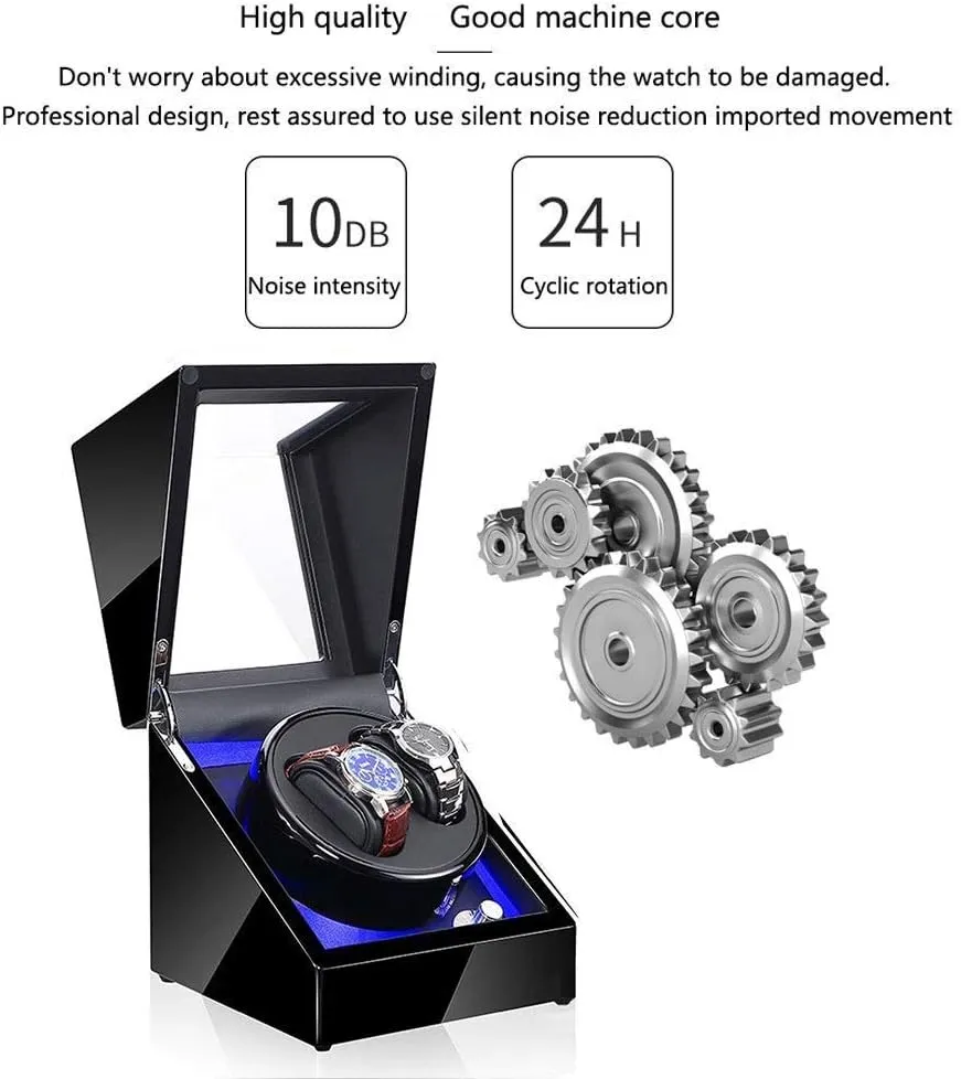 Watch Winder Watch Winder Automatic Watch Winder Box for buckle float frank 2 Watches with LED Light Display Box Storage Case 5 Rotation Modes 